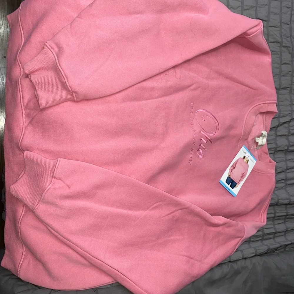 Pink Crewneck Sweatshirt with Embroidered Logo